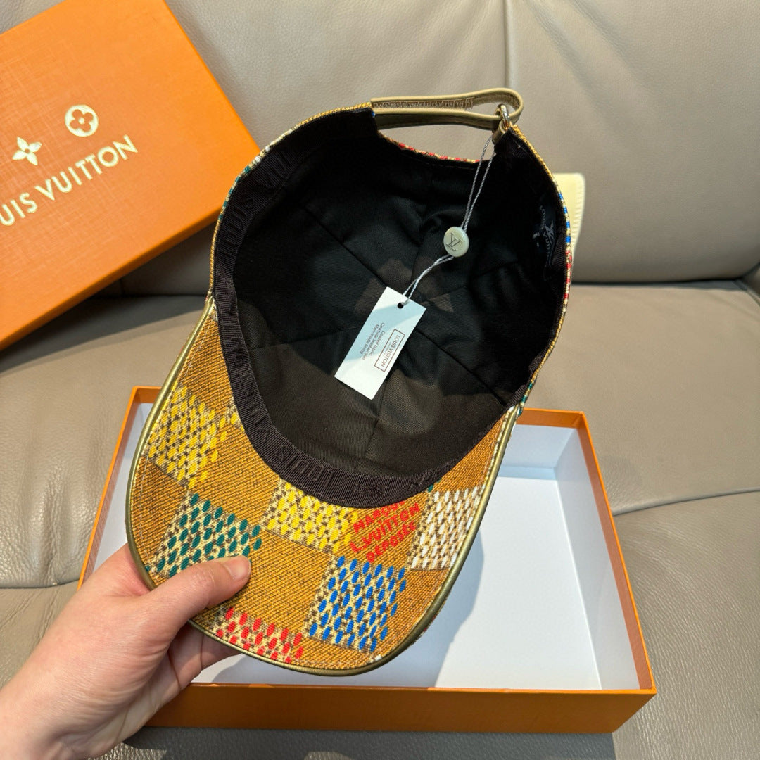 Louis Vuitton cap, multicolor patchwork outside with black interior and tag