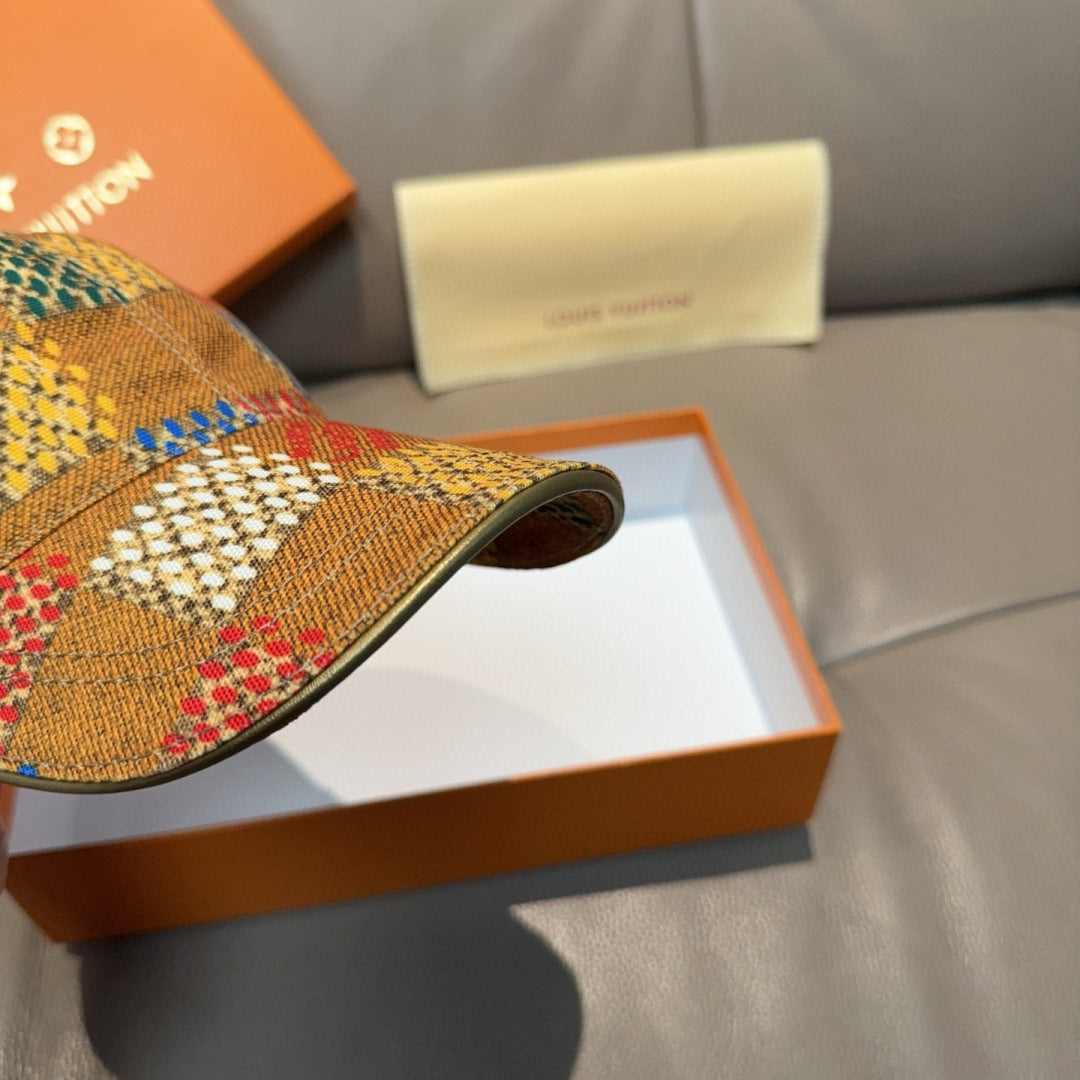 Louis Vuitton cap brim, multicolor woven patchwork with stitched edge