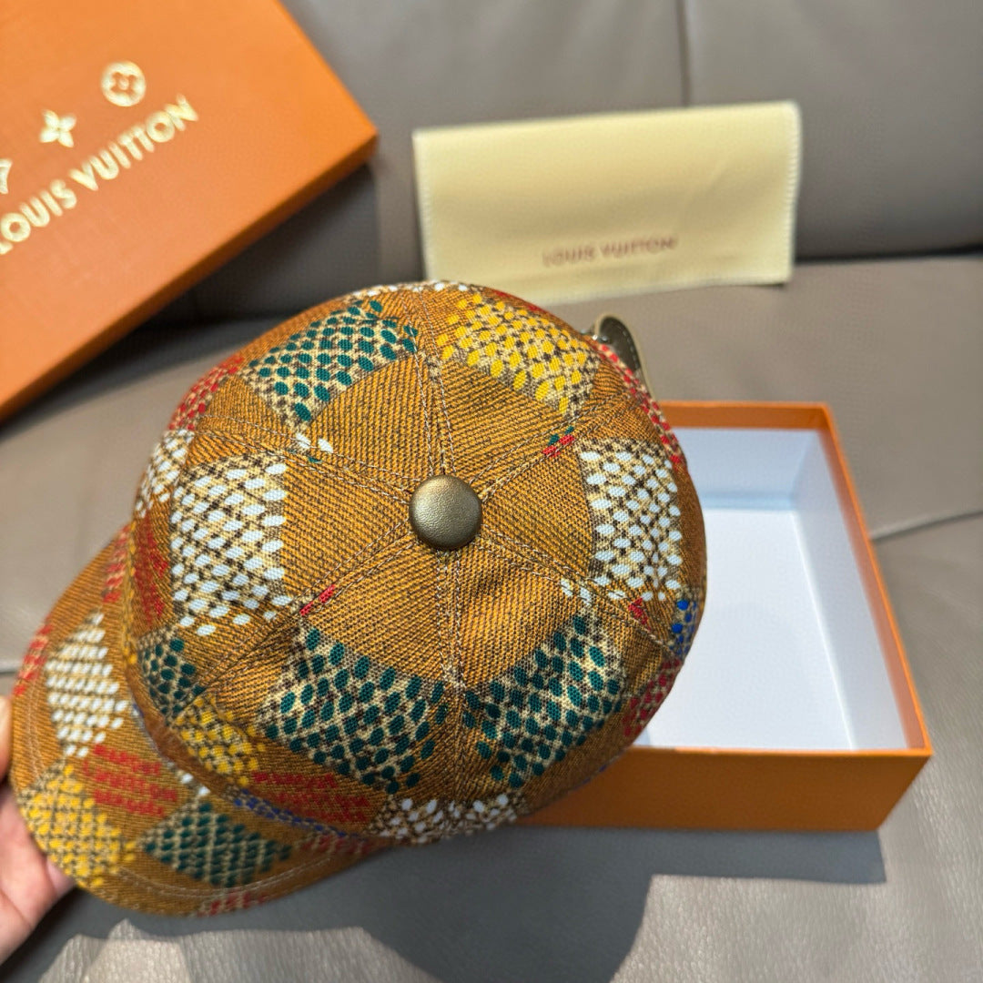 Louis Vuitton cap crown, multicolor patchwork with round metal button