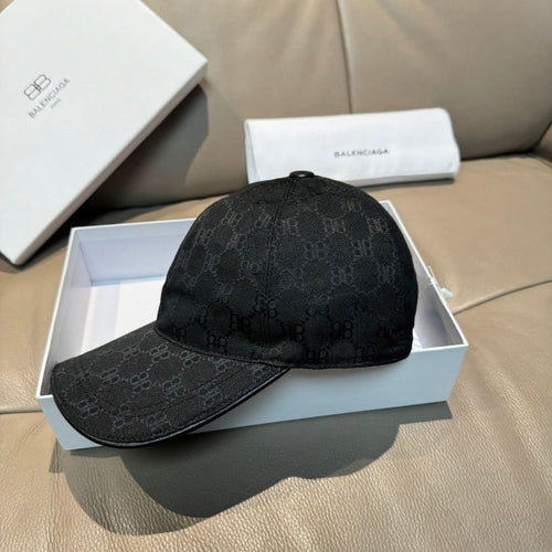 Balenciaga baseball cap in dark patterned fabric with curved brim and front panel