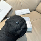 Black monogram baseball cap with round stud button on top