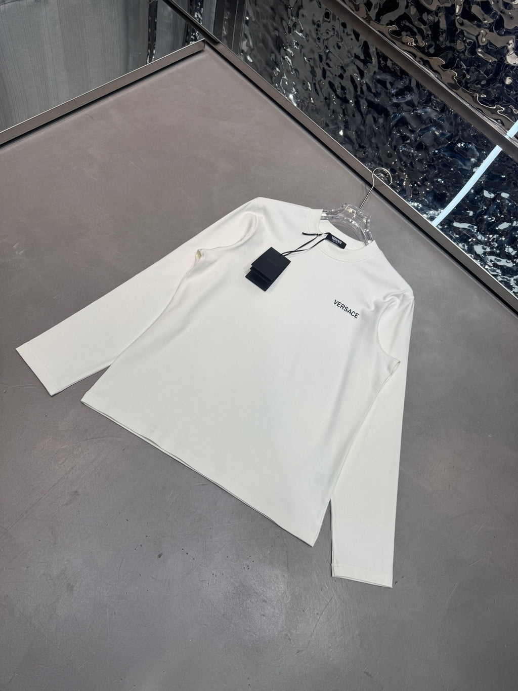 White Versace long-sleeve T-shirt with small chest logo