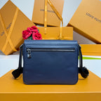 Men's Louis Vuitton bag, dark blue front with top zipper and LV emblem