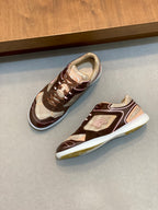 Burberry sneakers in beige and dark brown with lace-up front and white rubber sole