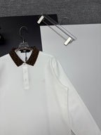 Fendi long-sleeve polo shirt, white, front view with button placket