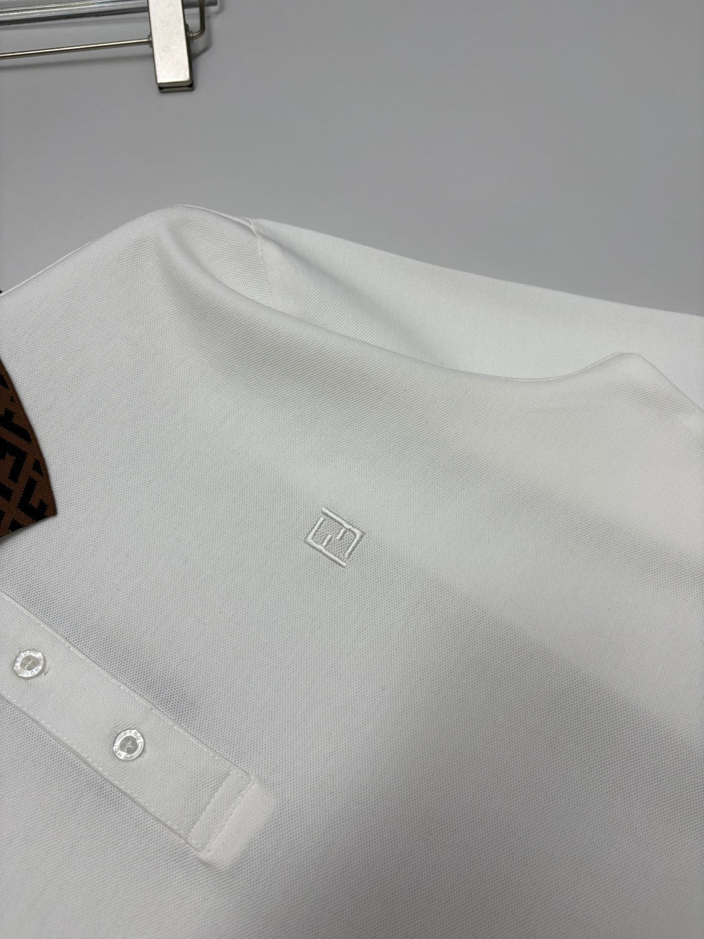 Fendi long-sleeve polo shirt, white, chest logo and buttoned placket