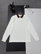 Fendi long-sleeve polo shirt, white, button placket and stand collar