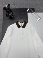 Fendi long-sleeve polo shirt, white, patterned brown collar detail