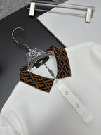 Fendi long-sleeve polo shirt, white, collar and button placket close-up