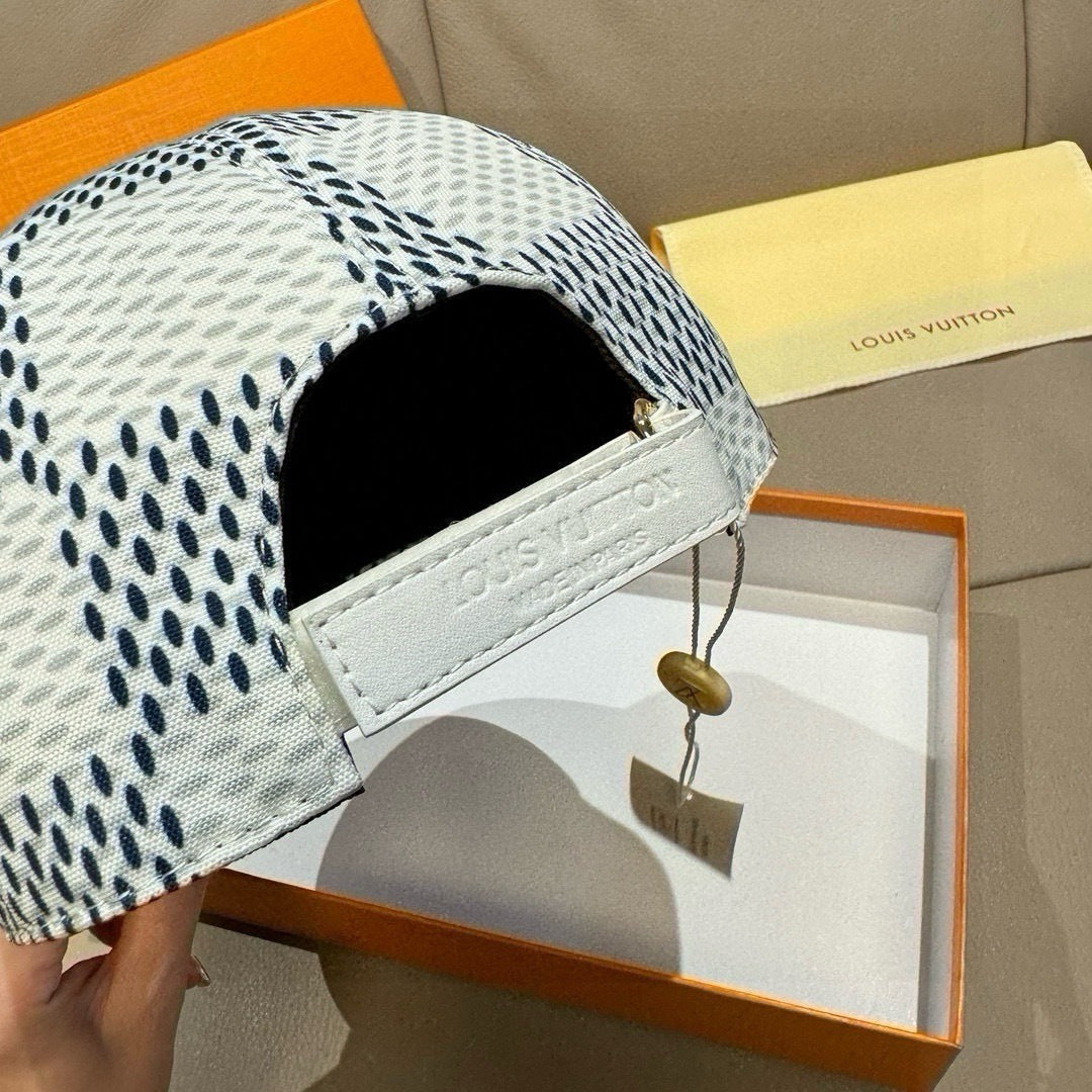 Louis Vuitton baseball cap with adjustable strap, white-black dot print and black V