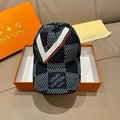 Louis Vuitton baseball cap, black with white geometric pattern and red stripe