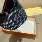 Louis Vuitton baseball cap, side logo label on black-and-white patterned fabric