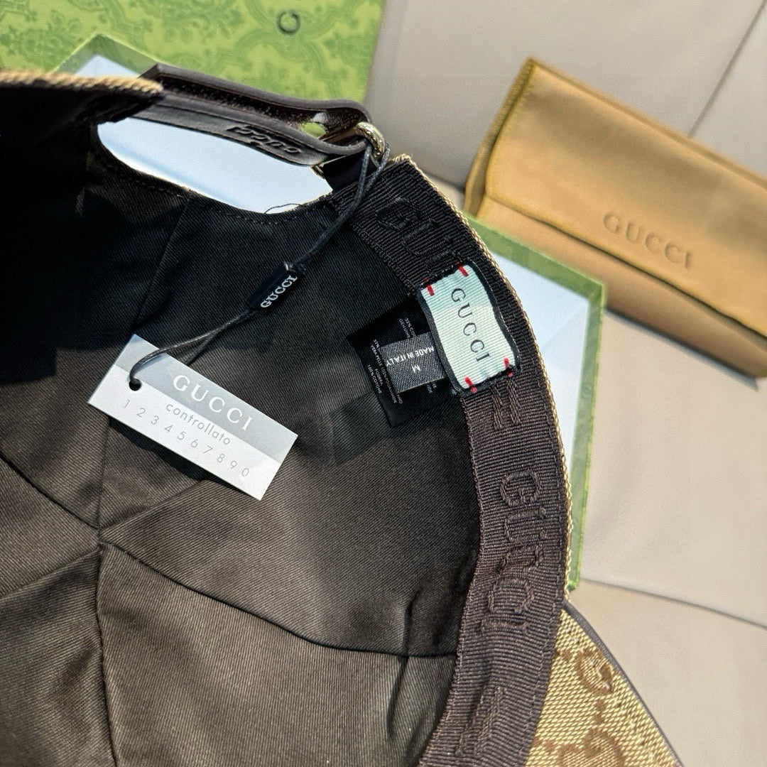 Black cap interior with adjustable strap and hanging product tags