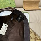 Gucci cap interior with black lining and size label inside beige GG monogram crown.