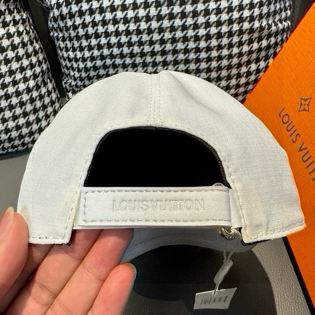 Louis Vuitton white cap with interior band and stitched logo label