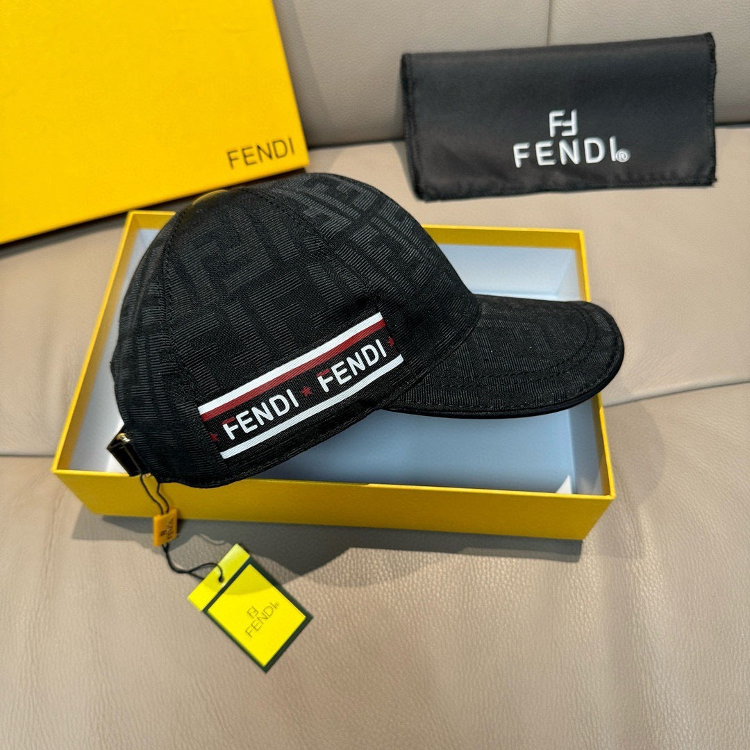 Fendi black patterned baseball cap with curved brim and FENDI logo band