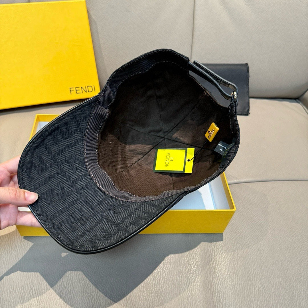 Fendi black baseball cap interior view with adjustable strap and tags