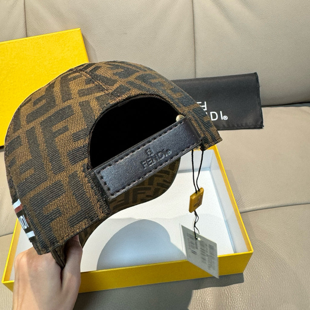 Fendi monogram cap with dark leather side strap and interior lining