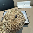 Beige-brown patterned cap close-up with round dark button