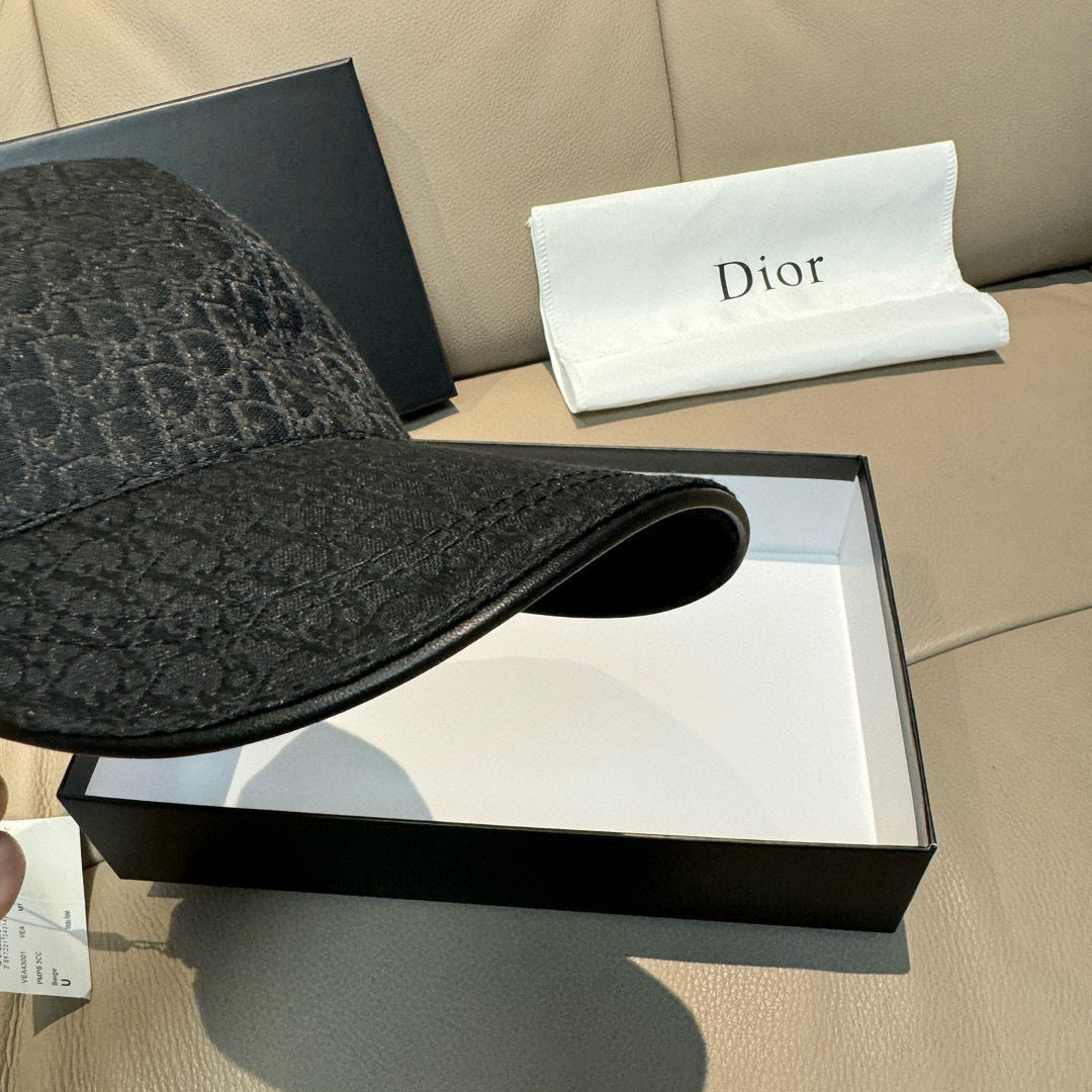 Dior baseball cap brim side view in dark textured fabric