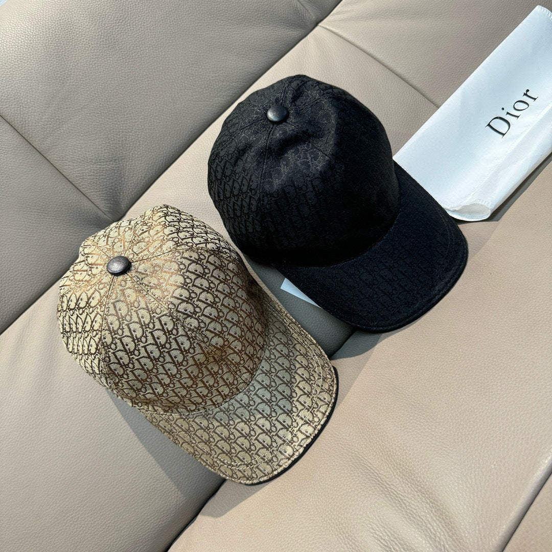 Dior caps: black and beige monogram baseball caps with round top buttons