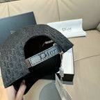 Dior cap interior with dark patterned crown and adjustable leather strap