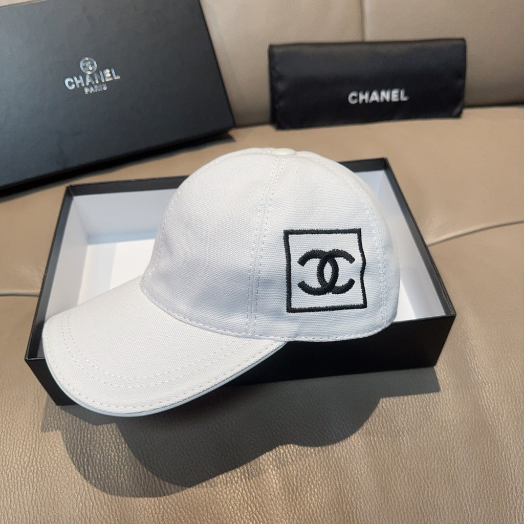 White baseball cap with black square Chanel CC logo