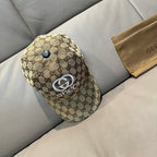 Gucci GG canvas baseball cap in beige with blue button and white embroidered logo