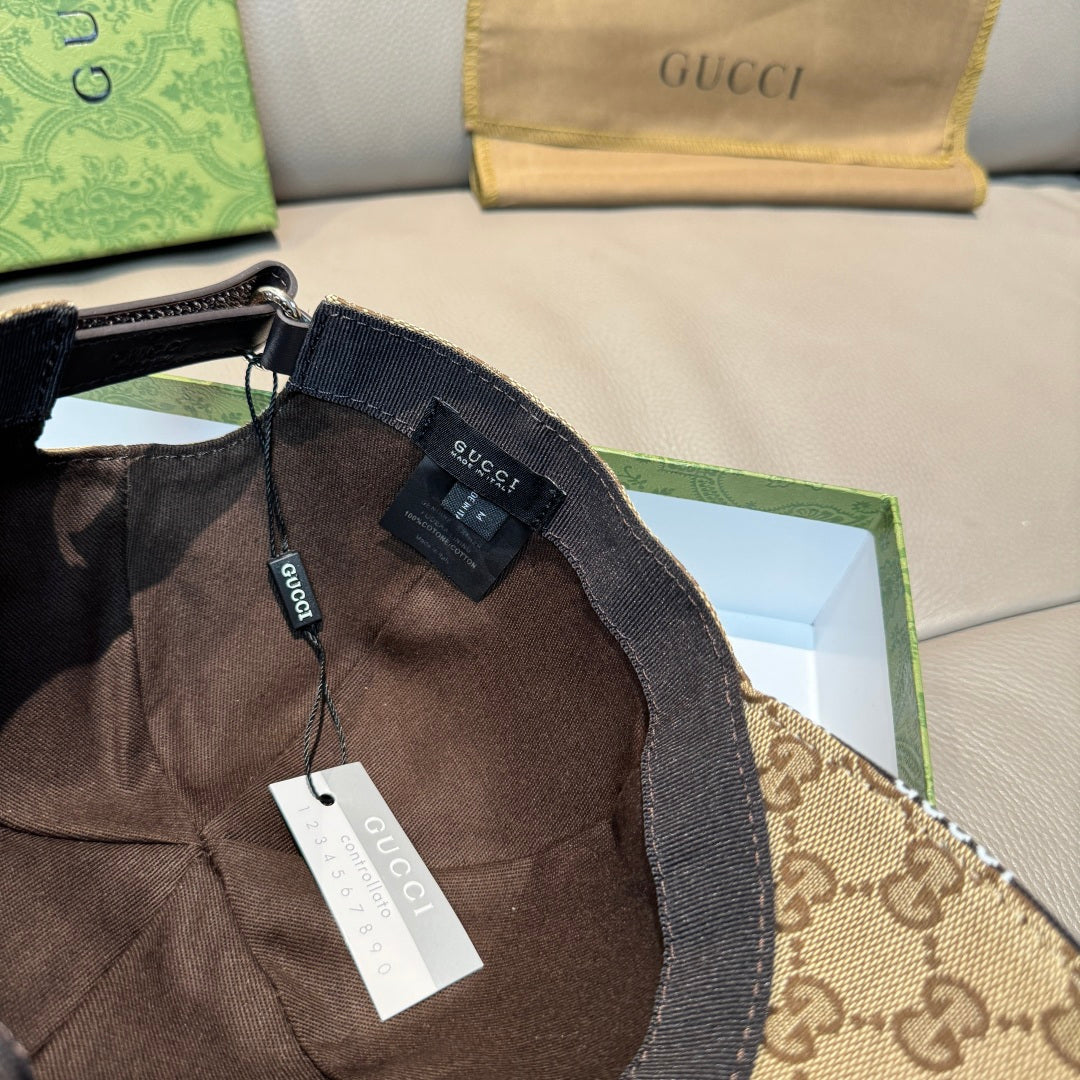 Gucci cap interior with adjustable fabric strap and white product tag