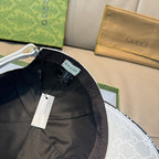 White Gucci baseball cap back view with strap detail and interior tag