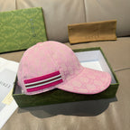 Pink Gucci GG-pattern baseball cap with magenta striped band on front