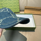 Gucci denim baseball cap brim with GG logo stitching, open interior view