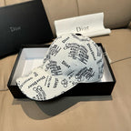White Dior cap with allover Christian Dior logo print and black snap button