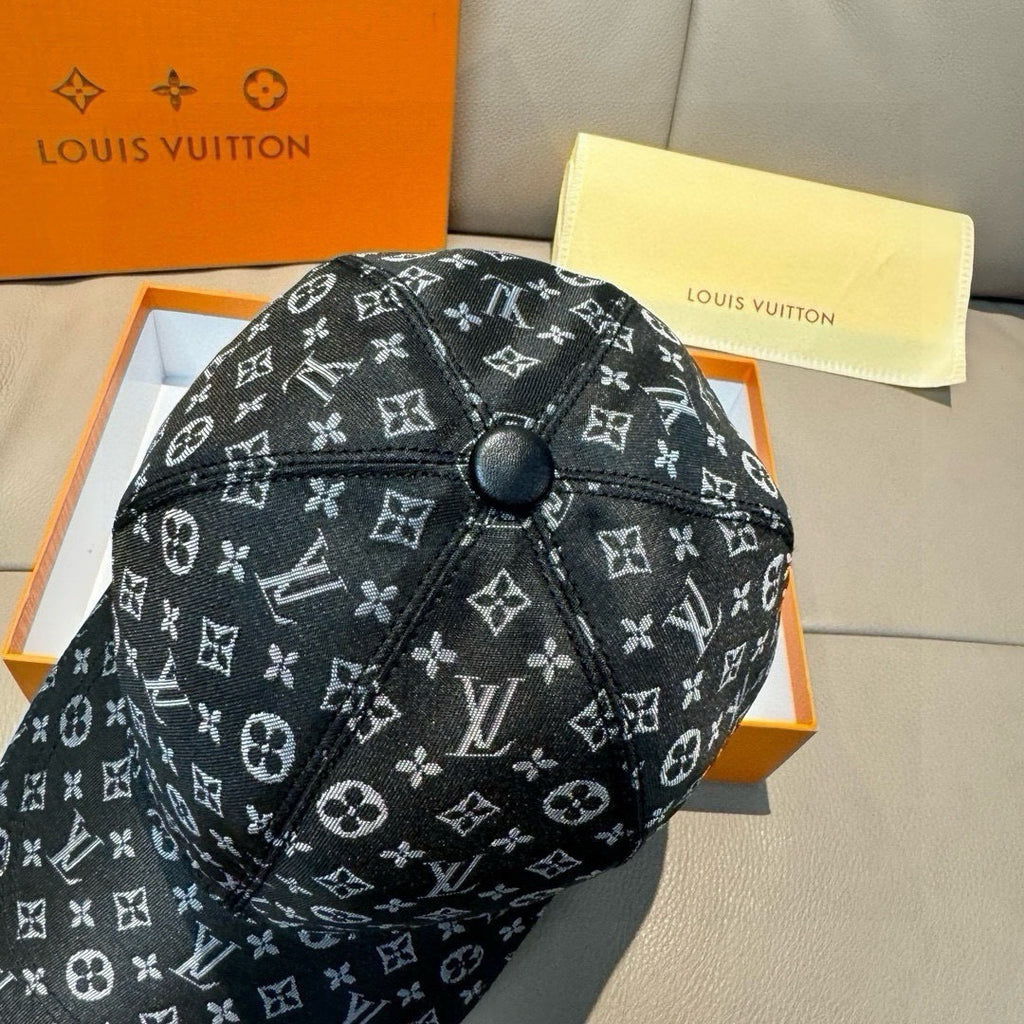 Louis Vuitton black monogram cap with top button detail