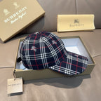 Plaid baseball cap set with matching plaid cap, navy with red and white checks.