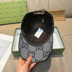 Grey GG baseball cap interior with dark lining and adjustable strap
