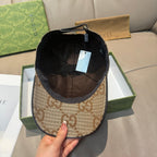 Beige GG monogram baseball cap with inside view and adjustable strap
