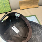 Gucci baseball cap interior view, black lining with adjustable strap and label