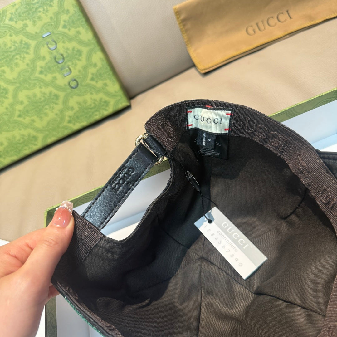 Gucci baseball cap interior, black lining with strap buckle and attached tags