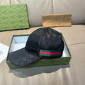 Gucci baseball cap, black GG-print with green-red-green stripe across front panel