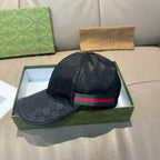 Gucci baseball cap, black GG-print with green-red-green stripe across front panel