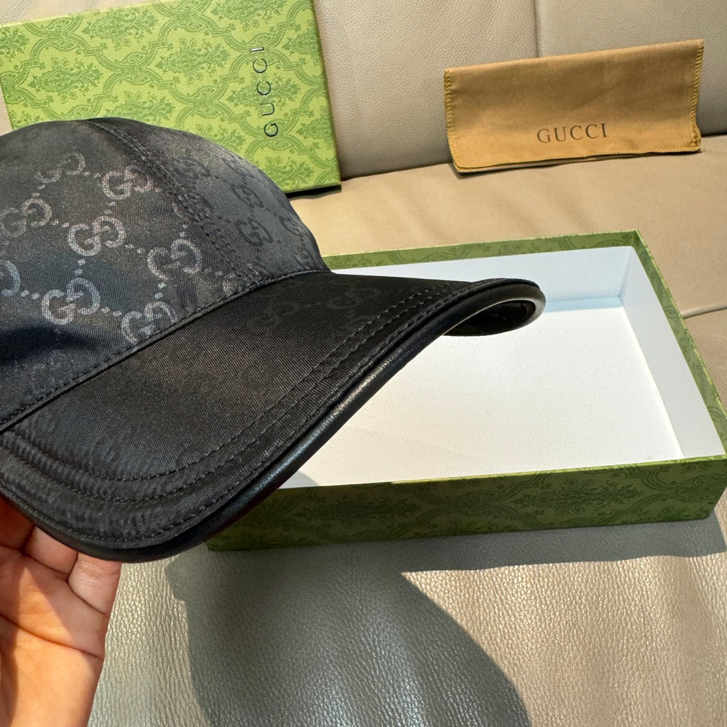 Gucci baseball cap, black GG-print with curved brim and stitched edge detail
