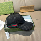 Gucci baseball cap, black GG-print with green-red-green stripe and curved brim