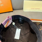 Louis Vuitton cap interior with tags and stitched lining, open brim view
