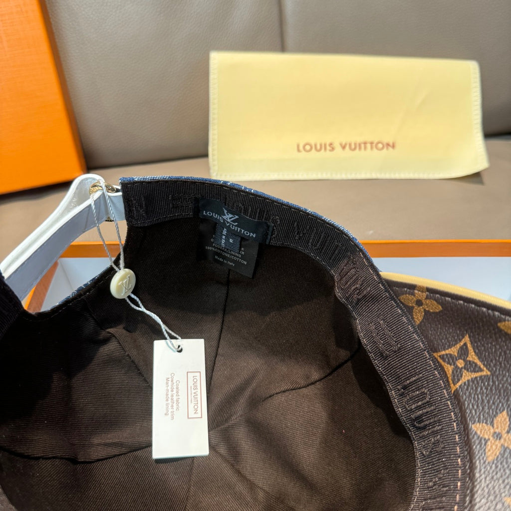 Louis Vuitton cap interior with dark adjustable strap and brand label tag