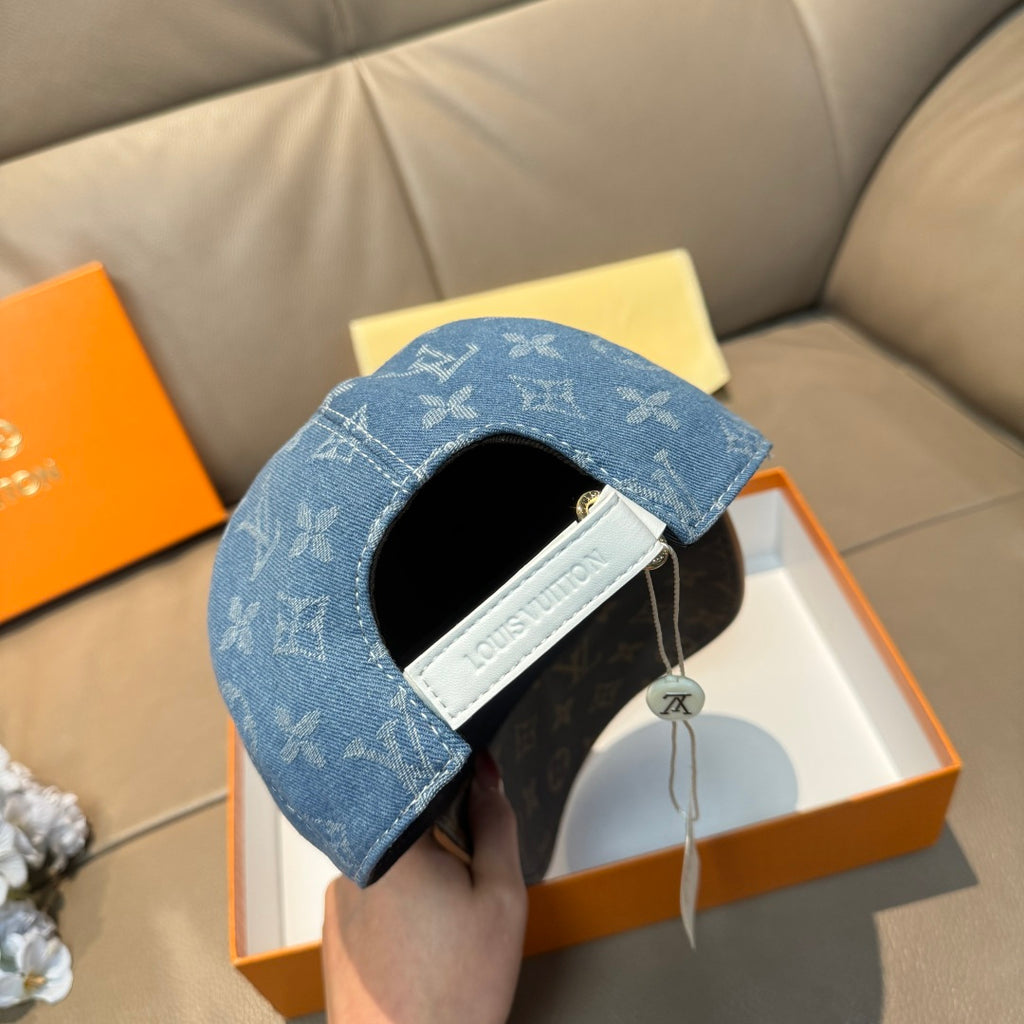 Louis Vuitton cap folded with blue monogram exterior and black interior opening