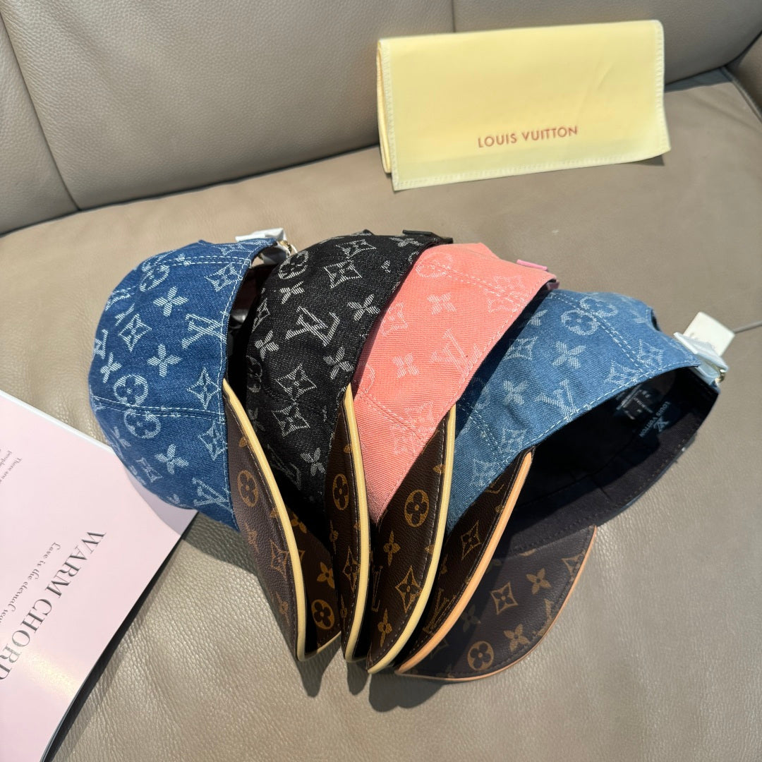 Louis Vuitton caps bundle with blue, black, and pink monogram crowns and brims
