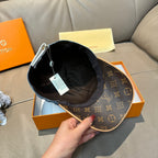Louis Vuitton cap interior view, dark lining with dark monogram brim