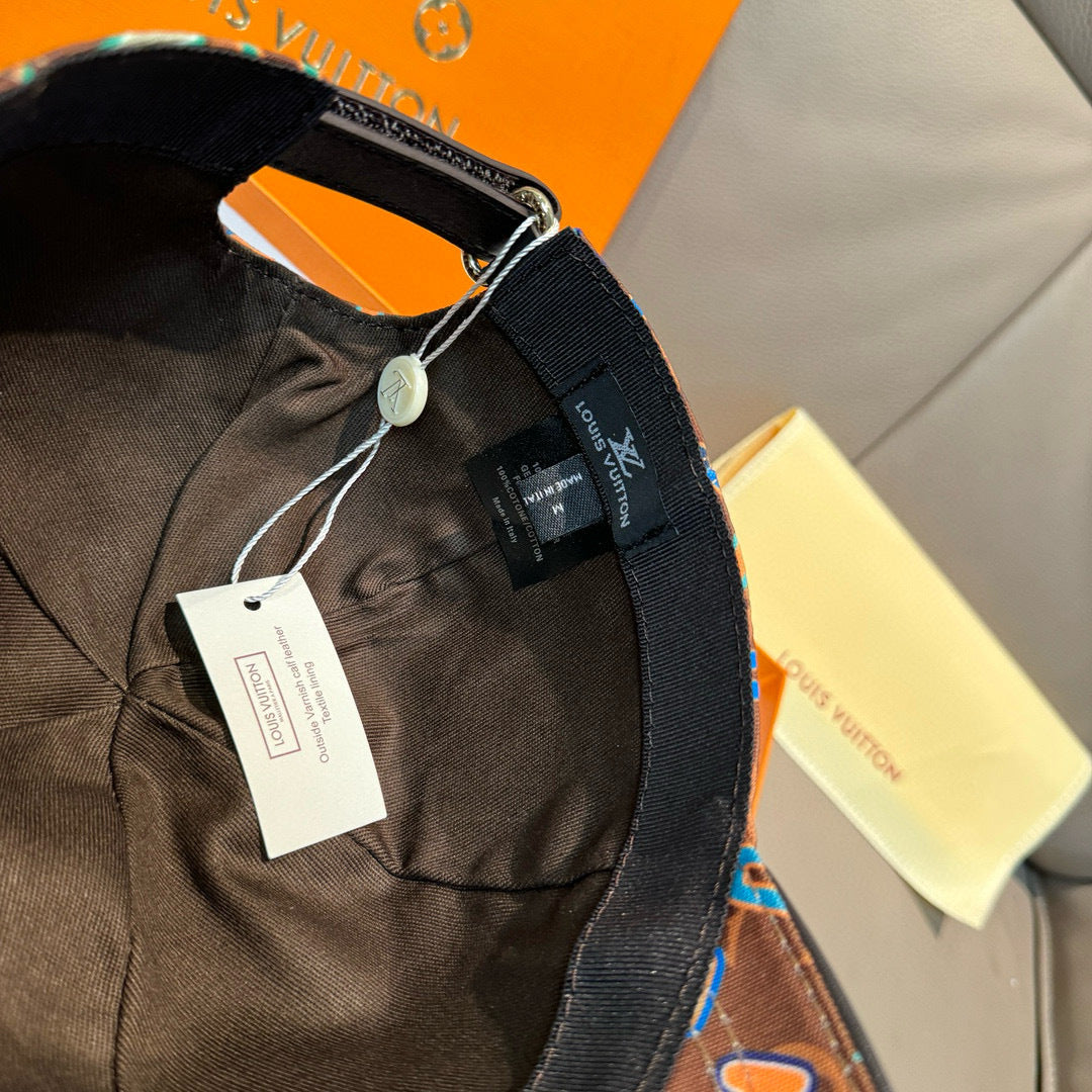 Louis Vuitton cap underside with black strap and white hang tag