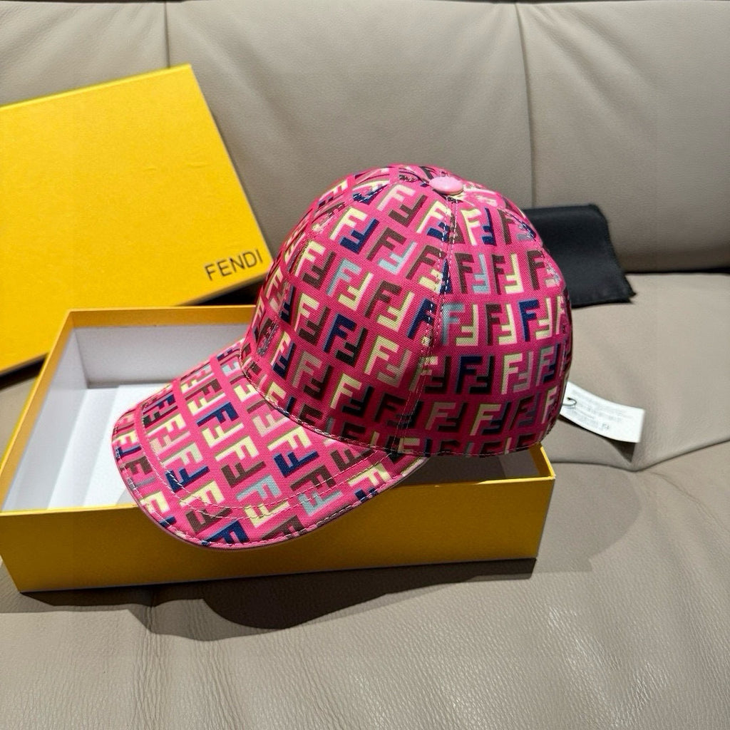 Fendi pink FF logo baseball cap with curved visor and stitched seams
